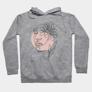 one line art female face  with flowers Hoodie